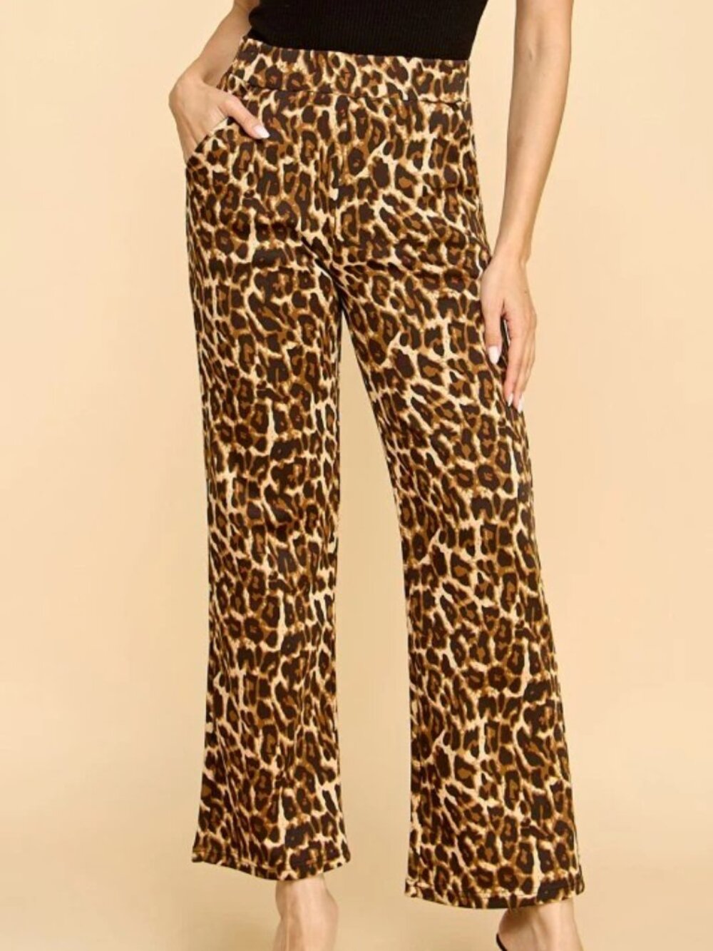 New Mix Classic Leopard Print Black & Brown Wide Leg Pants - Size L (NWT)